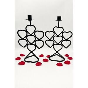 Metal Heart Candlesticks, Mid Century Romantic Candle Holders, Cottagecore
